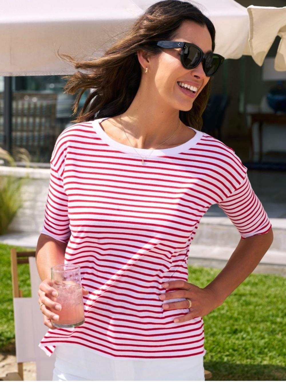 FRANK & EILEEN EST 1947 Red & White Striped Boatneck Top